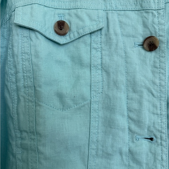 Coldwater Creek Journey lightweight Linen Clearwater Aqua Denim Jacket New Large - Picture 4 of 11